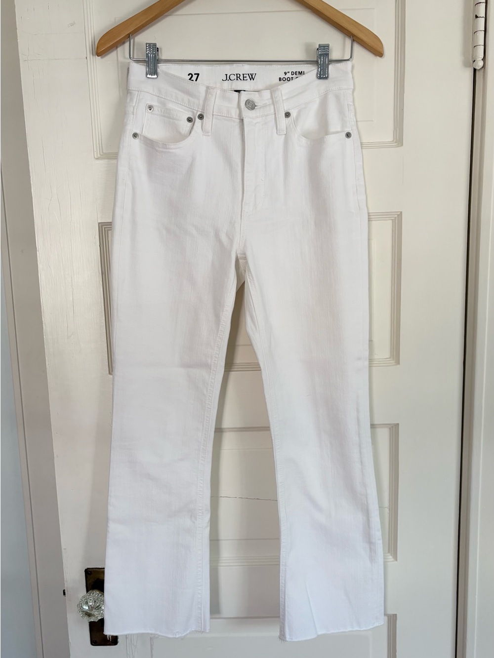 J. Crew White Jeans Raw Hem Size 27 Boot Crop Cotton City or Beach Flattering